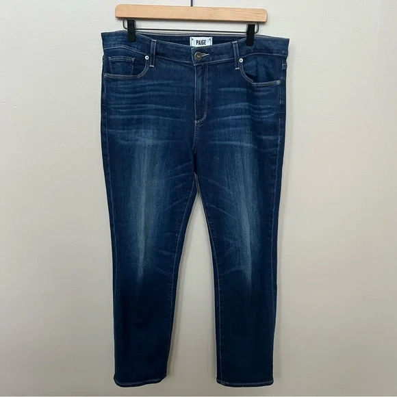 Paige Brigitte Crop Jeans Designer Straight Leg Boyfriend Jeans Dark Wash 30